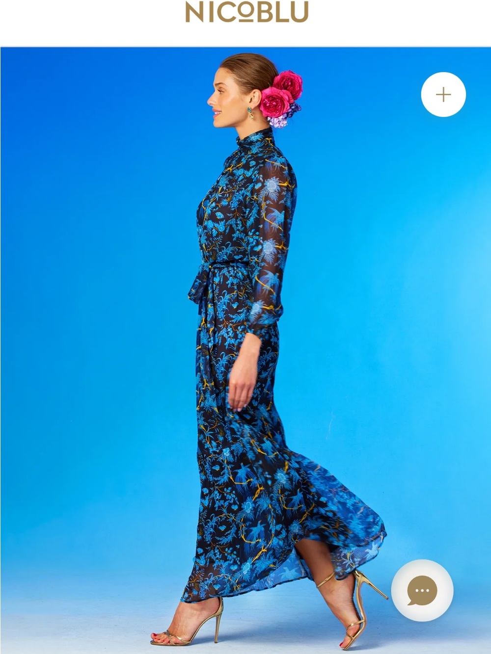 BLYTHE MAXI CRINKLE CHIFFON DRESS IN MIDNIGHT GARDEN